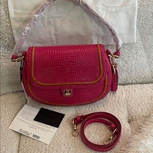 🆕Brahmin “Cynthia” versatile crossbody in Paradise Pink croc w/ tassel charm